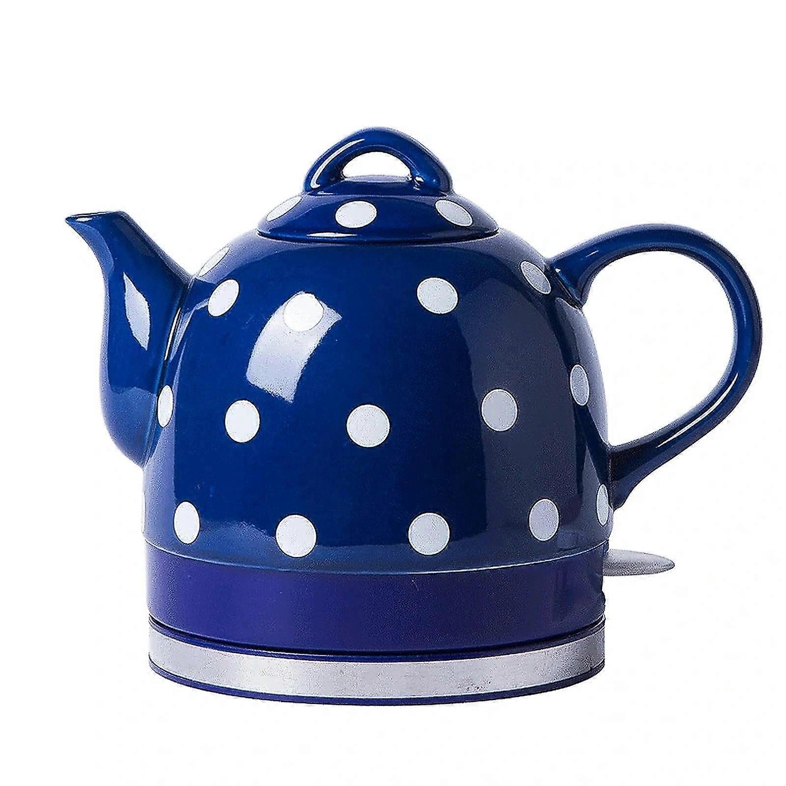 Ceramic Electric Kettle 1L Retro Gooseneck Spout Fast Boil Water Boiler with Auto ShutOff for Tea Coffee Soup Blue