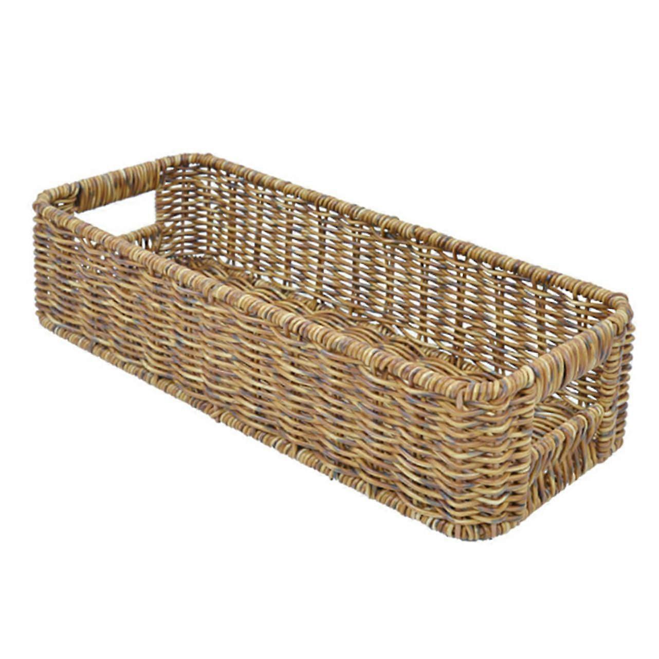 Storage Basket For Desktop Organization Imitation Rattan Daily Necessities HollowHandle Shelf Bin For Shelves