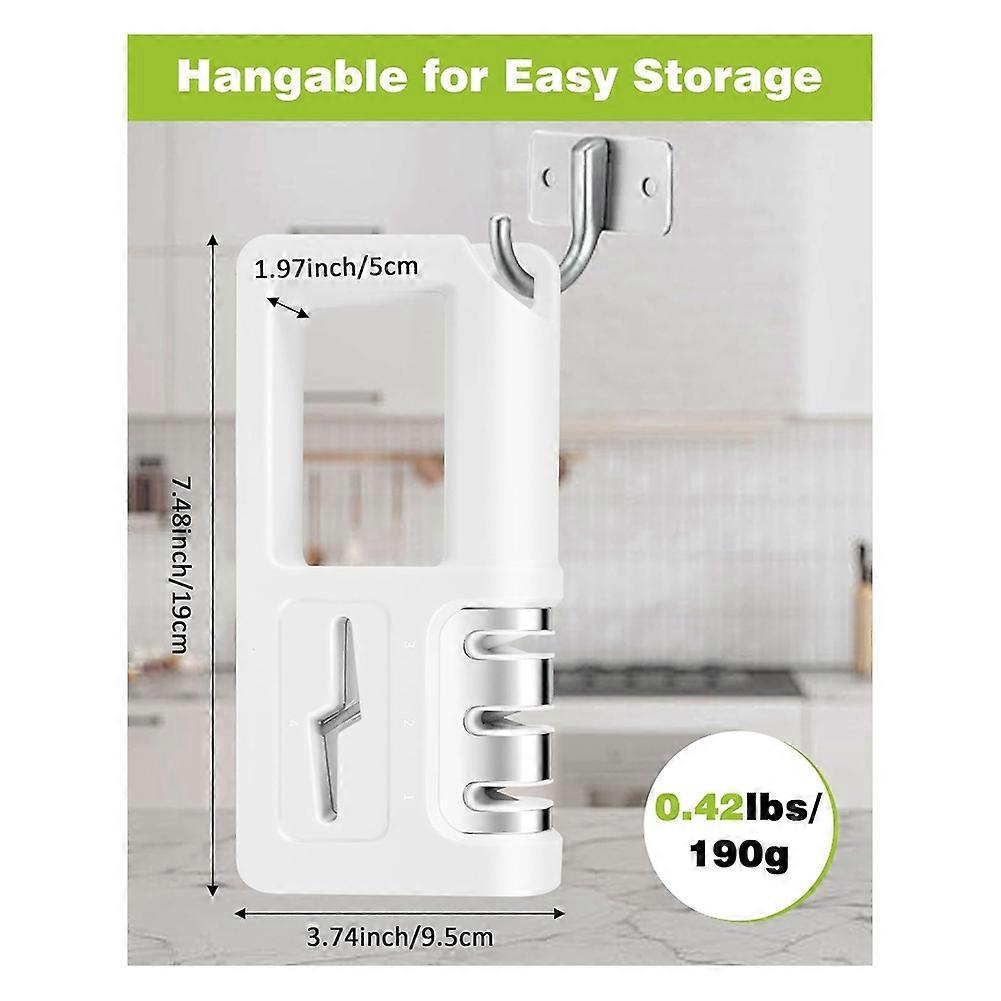 Knife Sharpener, Kitchen Knife Sharpener with Scissors Sharpener, Knife Sharpener Tool for Repairing, Restoring White