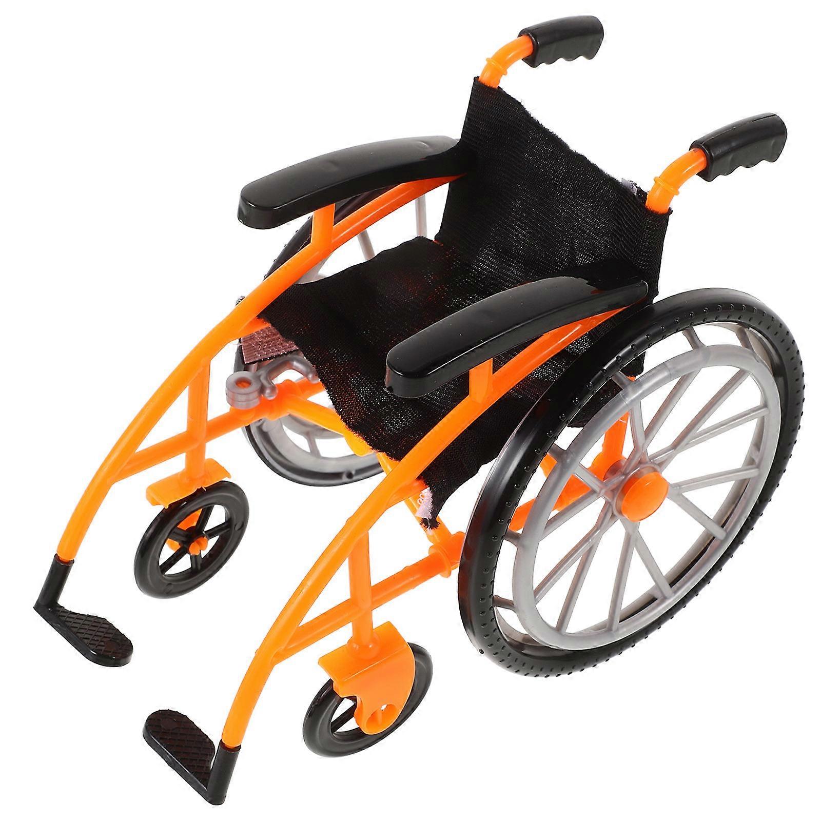 Dolls Wheelchair Orange Mini Foldable Model for Pretend Play Set