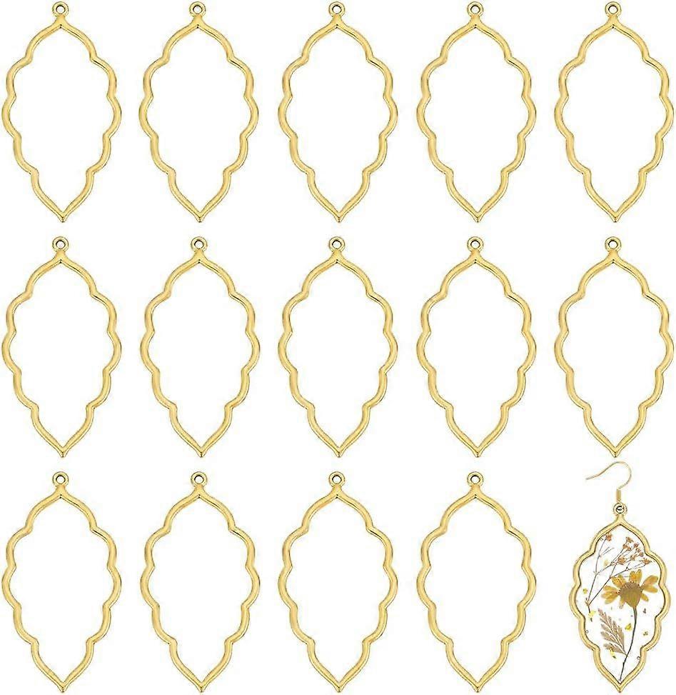 30pcs Leaf Open Bezel Charms 2.5x1.3 Inch Large Open Frame Pendant Golden Resin Frames Pendant Tibetan Style Open Back Bezel for Jewelry Making DIY Re