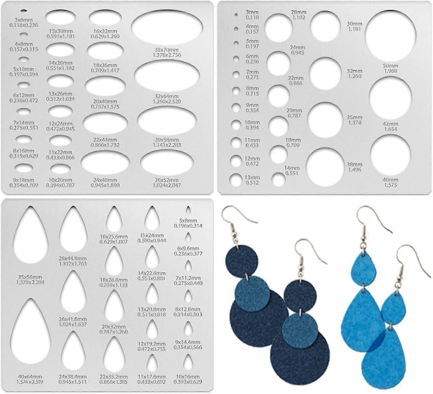3PCS Metal Stencils Ellipse Teardrop Circle Template for Drafting Round Stencil Jewelry Making Templates Art Oval Tool Metal Geometric Stencil for Off