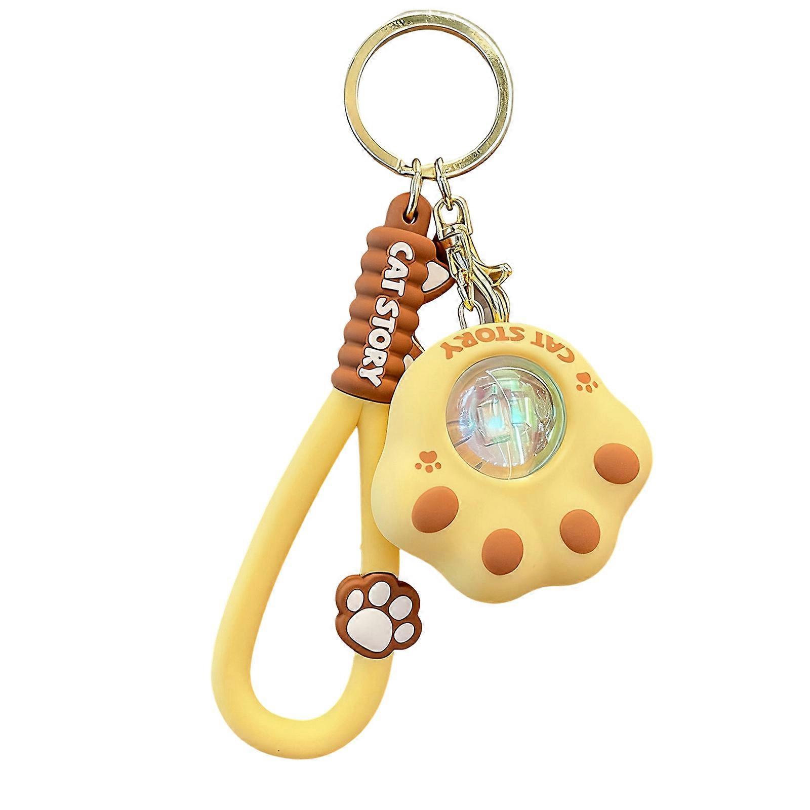 Multi Purpose Cat Paw Keychain Sunset Themed LED Light Stylish Keyring For Key Organization And Decoration  Yellow