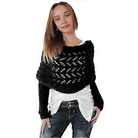 Knitted Cable Wrap Scarf with Sleeves Soft Bohemian Style Shawl Scarf Hollow Crochet Pattern Cross Wrap Scarf Sweater Wrap