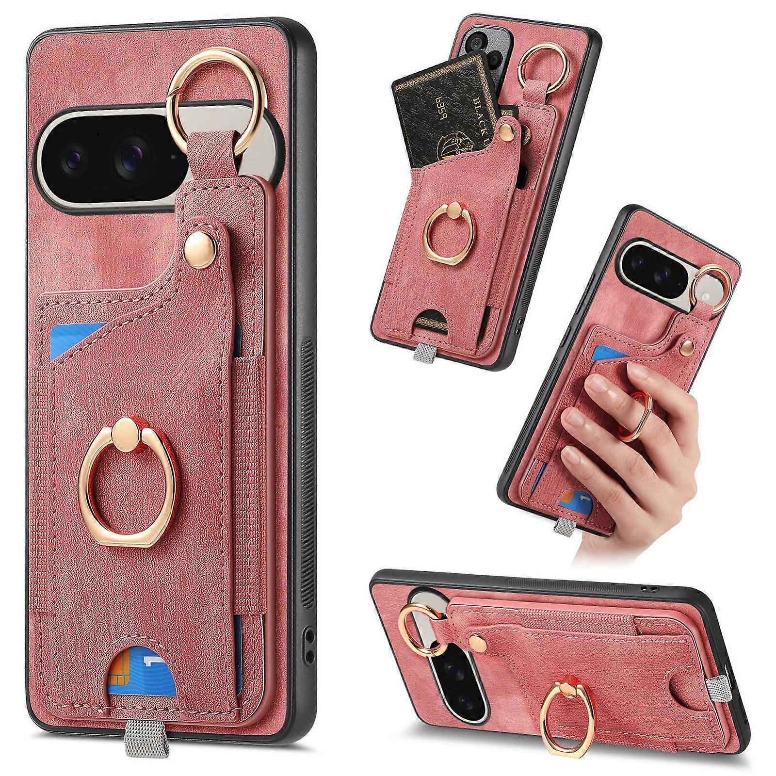 Retro Skin-feel Ring Card Bag Phone Case with Hang Loop