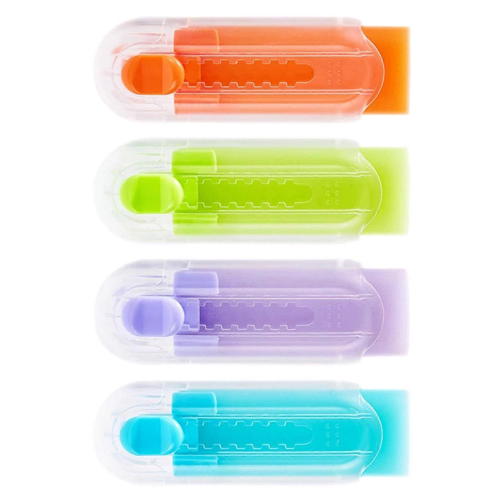 4Pcs Candy Color Retractable Rubber Pencil Erasers Refillable Push Pull Eraser For Children Student Classrooms Homework Multicolor