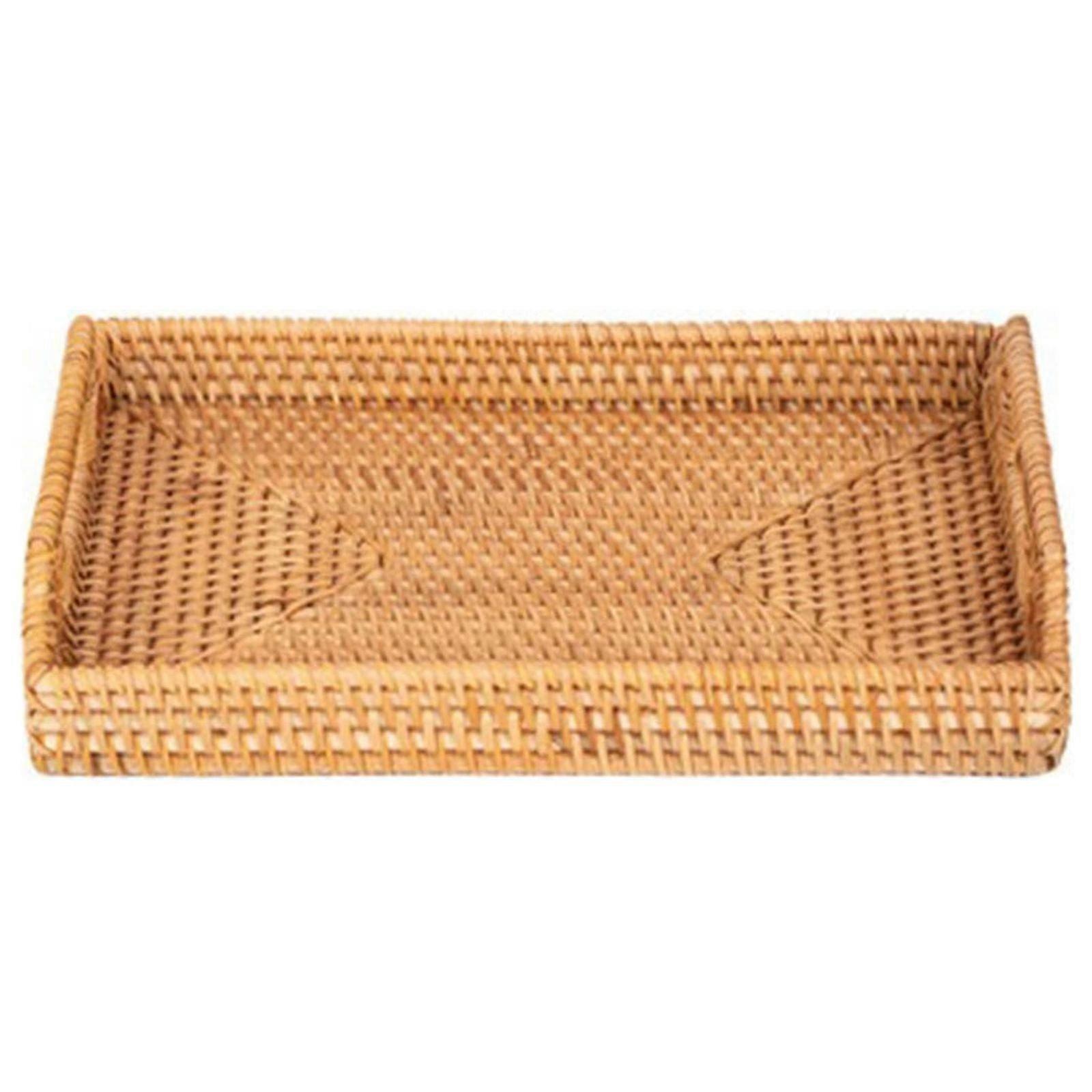 Rooha Kitchen Rectangle Rattan Serving Tray Woven Basket With Handles For Coffee Table