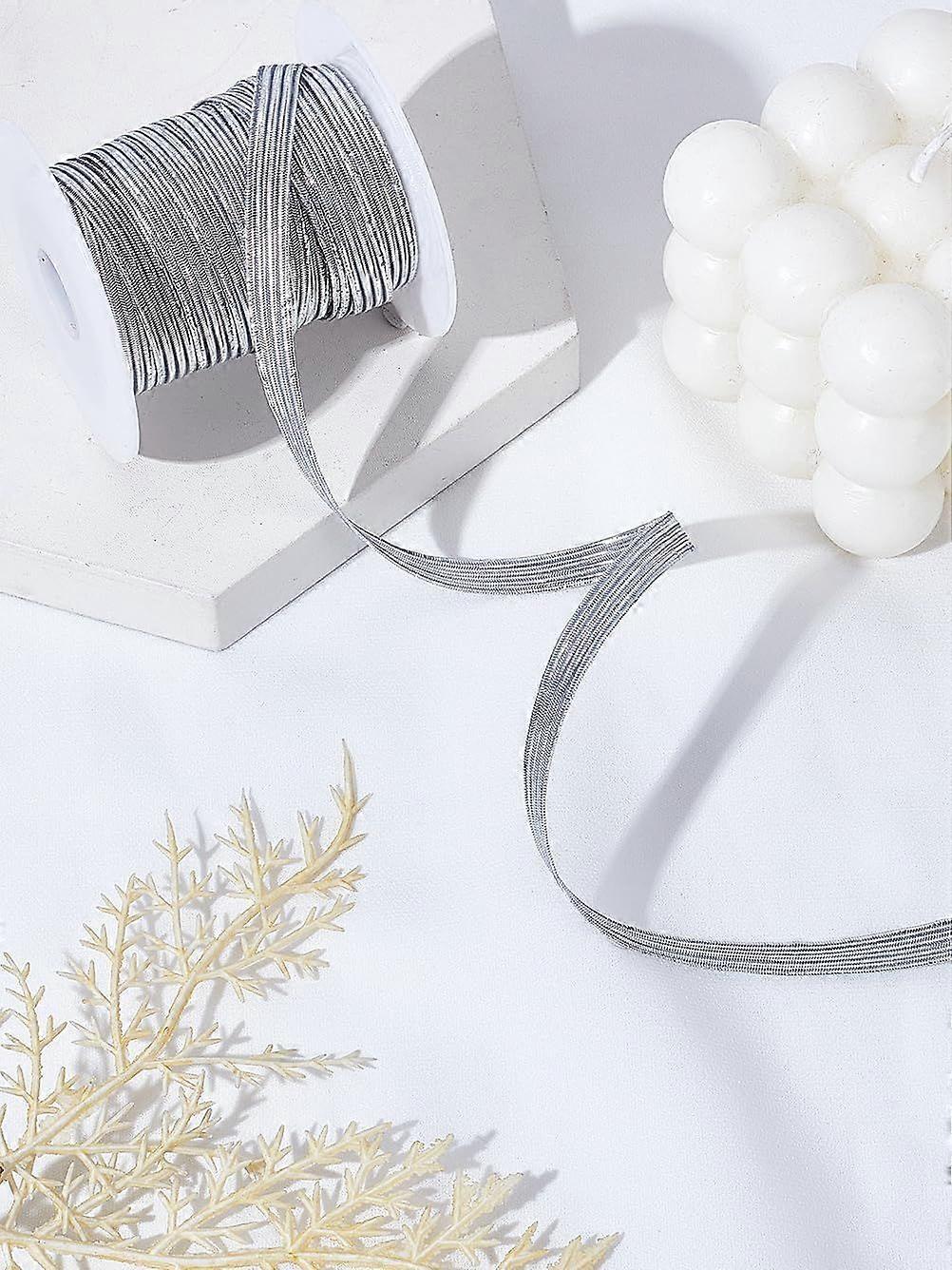 1 Roll 12 Yards 6mm Flat Elastic Cord with Rubber Inside Webbing Garment Sewing Accessories with 1Pc Plastic Spools Glitter Metallic Flat Strap Elasti