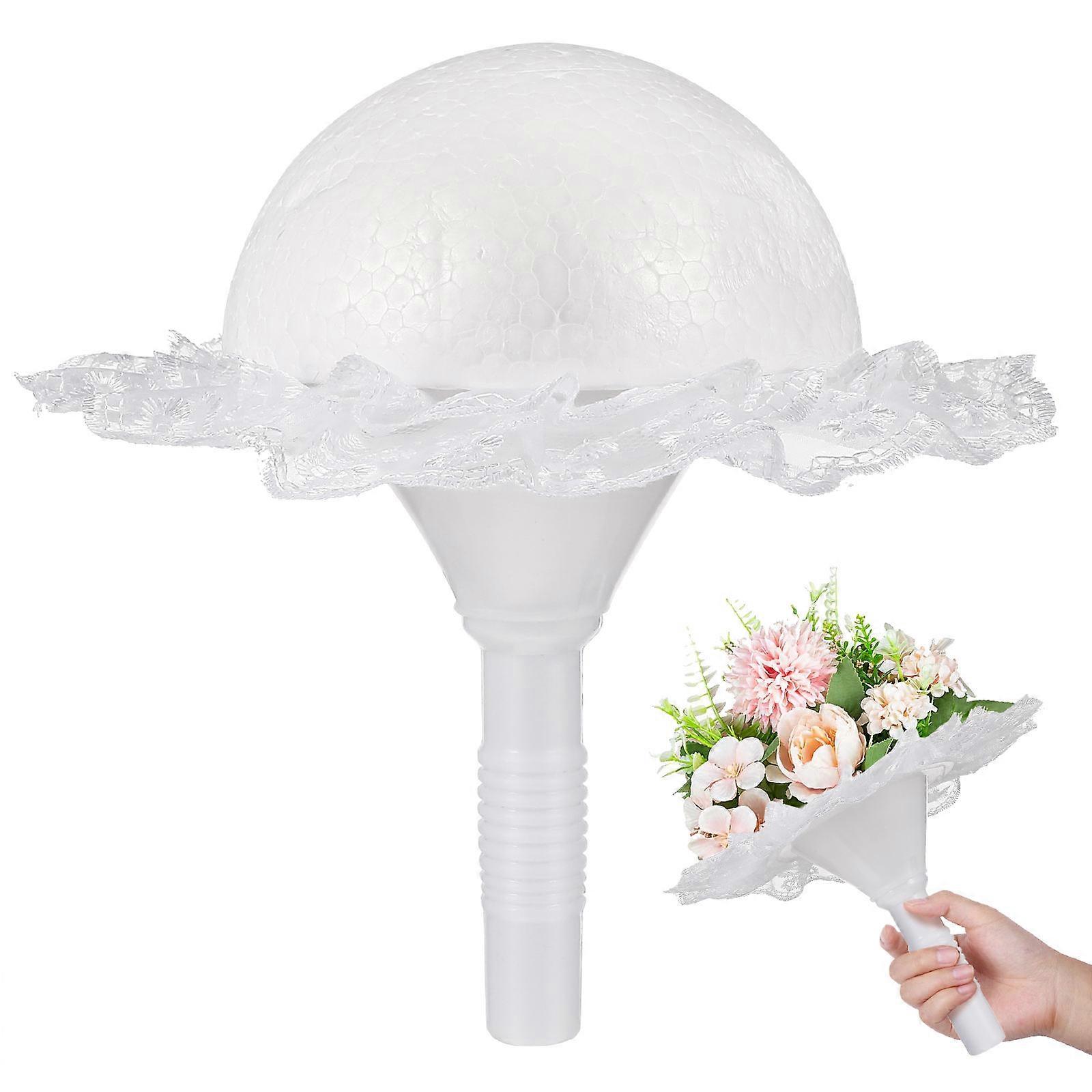 White Bouquet Holder Handle for Bride 2Sets Wedding Prop