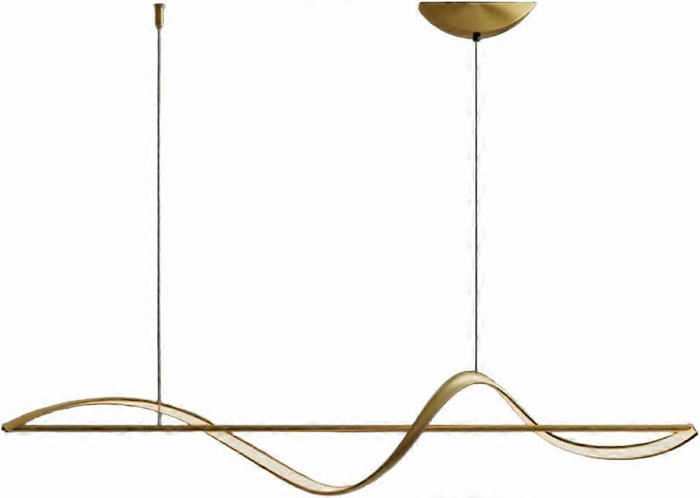 Modern Linear Pendant Light with Elegant Brass Wave Design, Dimmable LED Chandelier 160cm Adjustable