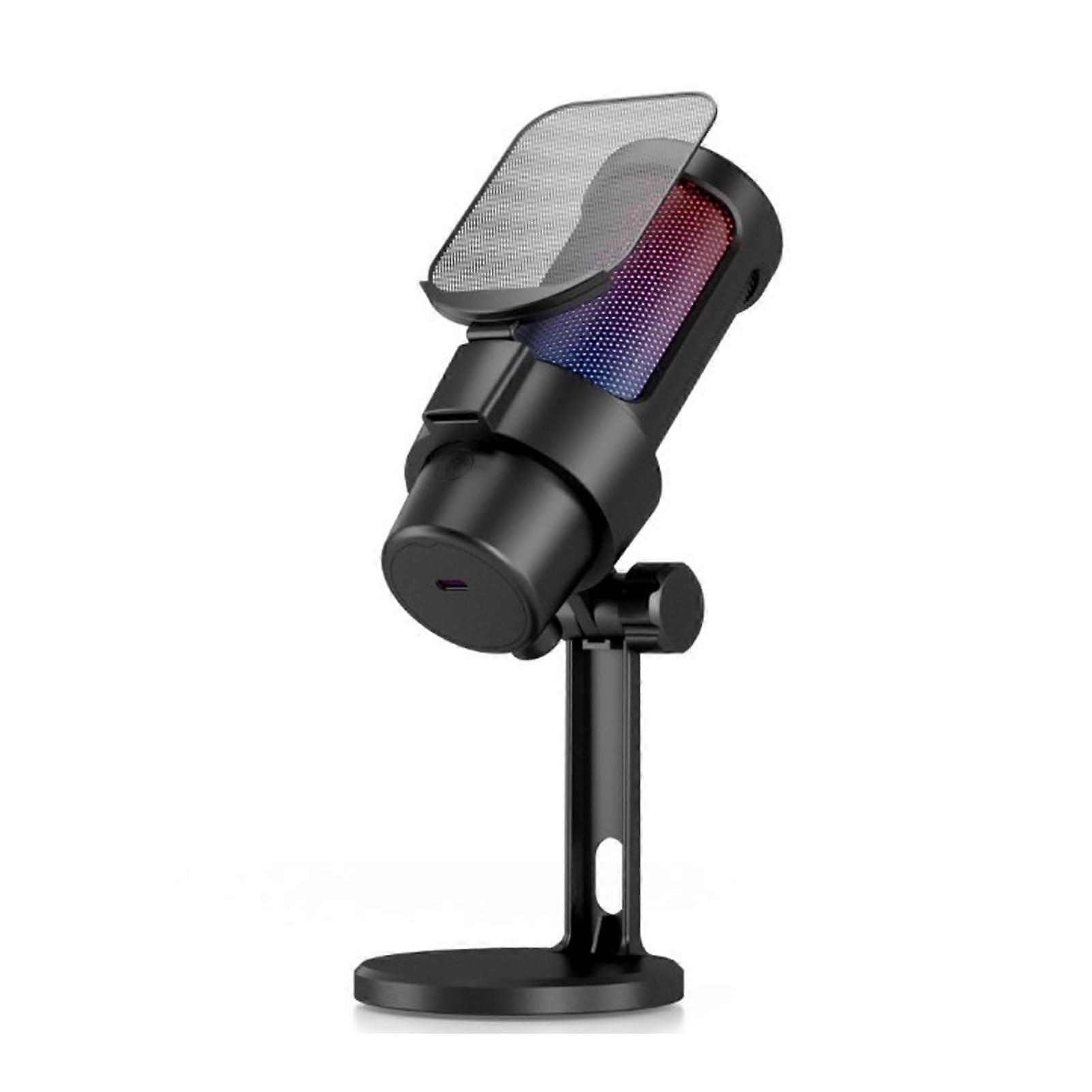 Gaming USB Microphone For PC Condenser Mic With Stand Quick Mute Colorful Light Streaming Kit Black