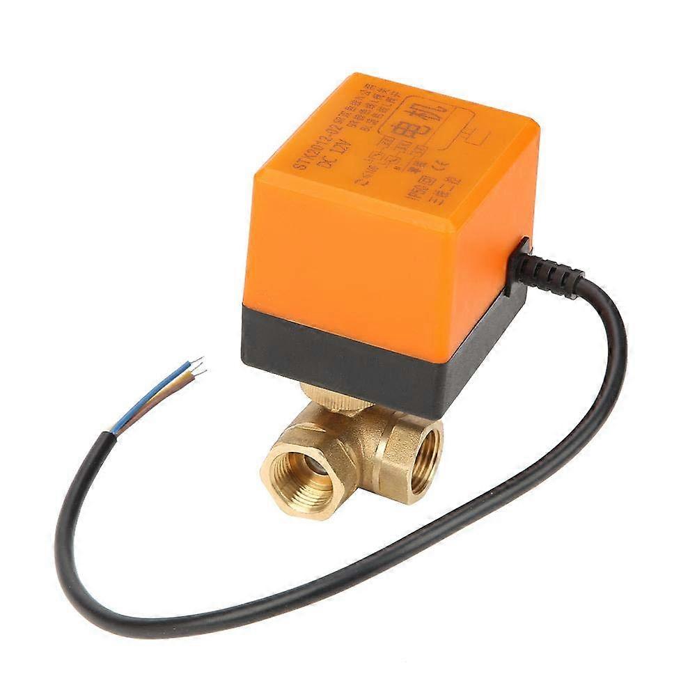 DC 12V G1/2 DN15 Brass Motorized Ball Valve 3 Way Leak Energy Saving for Fan Coil and Water Control