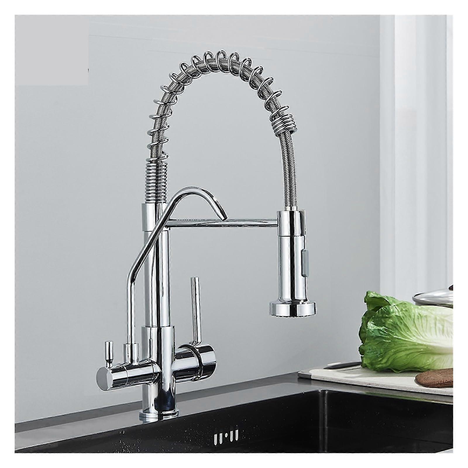 Matte Black Kitchen Faucet with Water Filter, Dual Handle Hot and Cold Pull Out Spout, Chrome