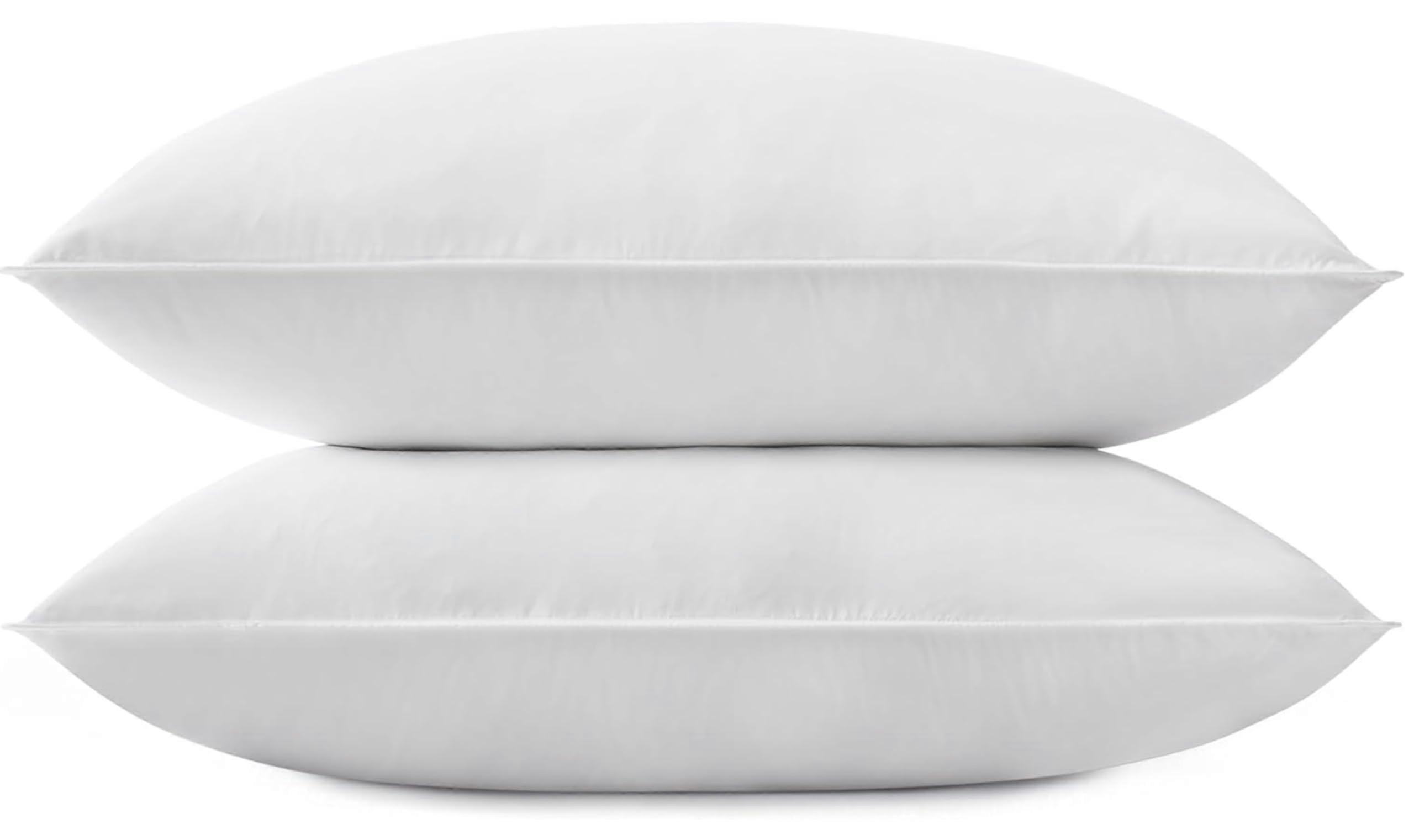 Queen Size Goose Feather Down Pillows 2 Pack, Cervical Support, Breathable 20x30