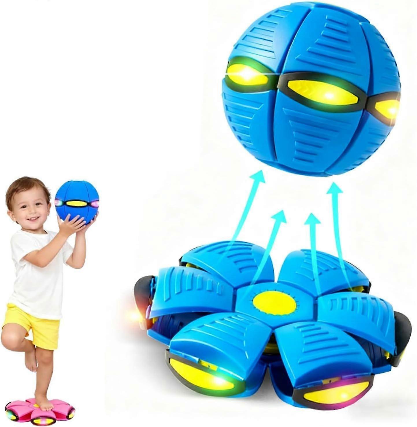 Fantastic Fantastic 2-in-1 Transforming Flying Ball with Bouncing & Saucer Modes, 6 LED Color Lights for Kids and Pets, Indoor or Outdoor Play, Blue