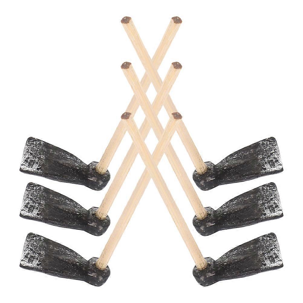 Mini Garden Tool Miniature Hoe Model for Decoration 6Pcs