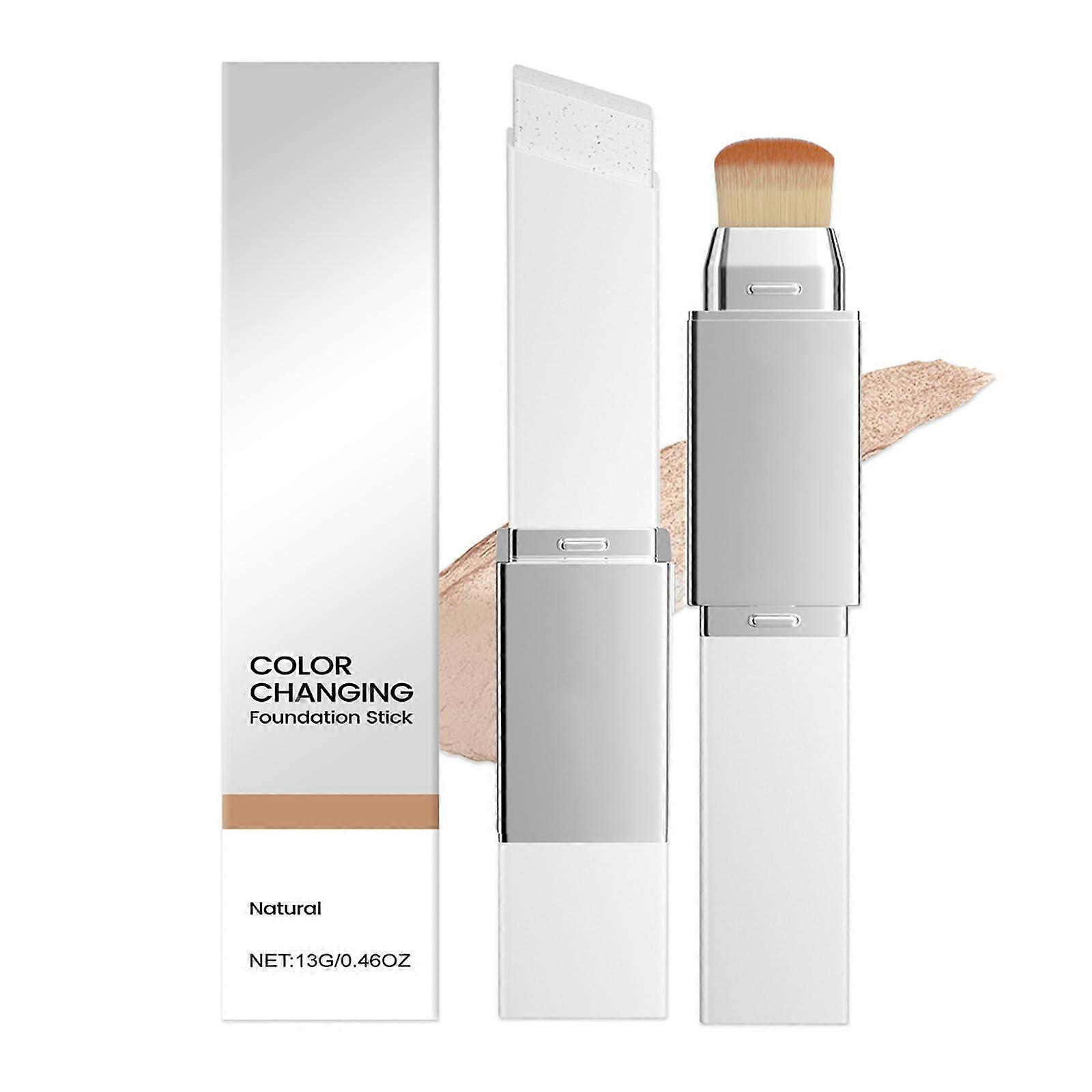 Korean Color Changing Foundation Stick with Brush, Automatic Shade Adjustment, Dewy Buildable Coverage
