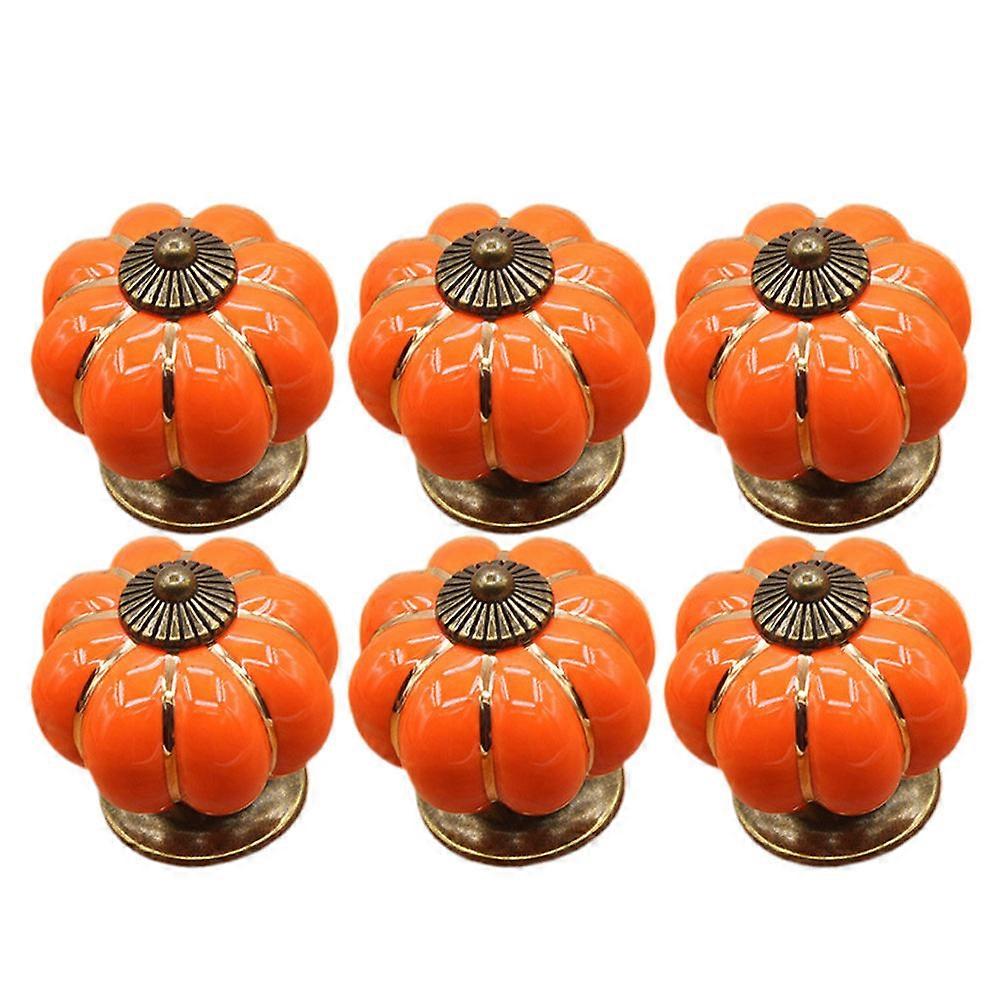 Drawer Knobs Ceramic Pull Handle for Cabinet 6Pcs Pumpkin