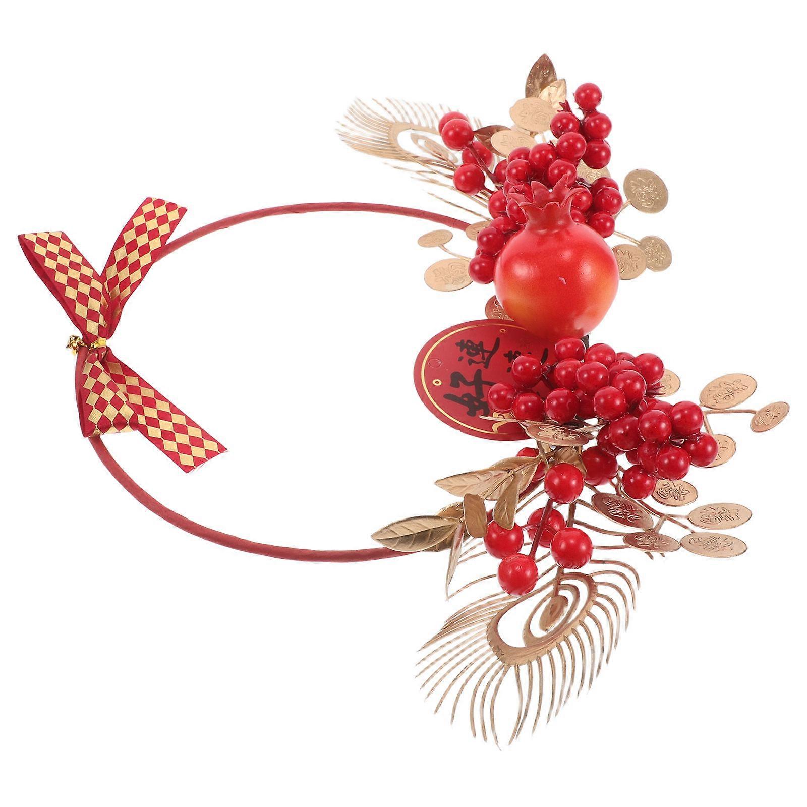 Artificial Pomegranate Wreath for Housewarming Present Red