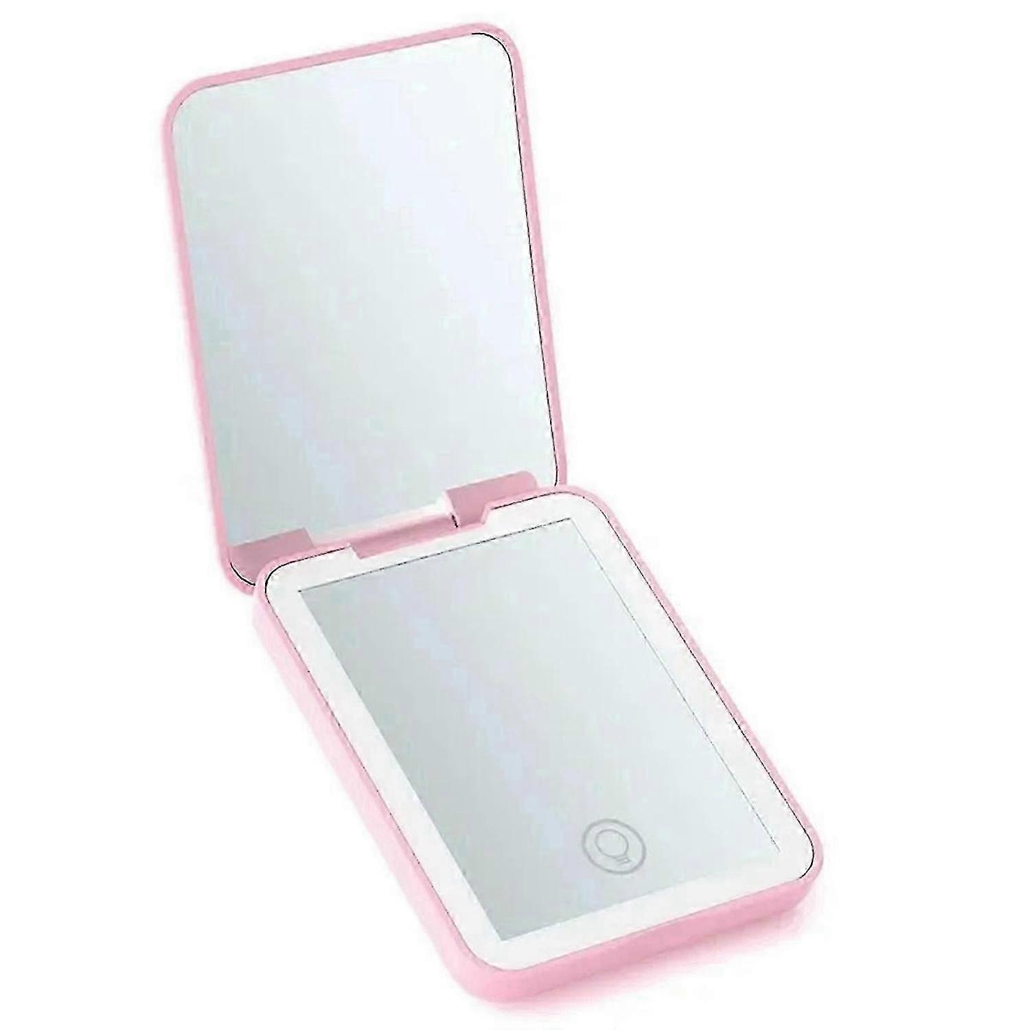 Pink mini folding makeup mirror with light