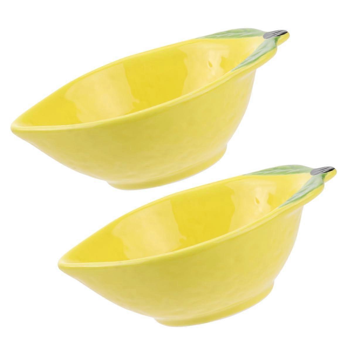 2pcs Lemon Shaped Ceramic Dessert Plates, Elegant Fruit Salad Serving and Decorative Kitchen Saucers