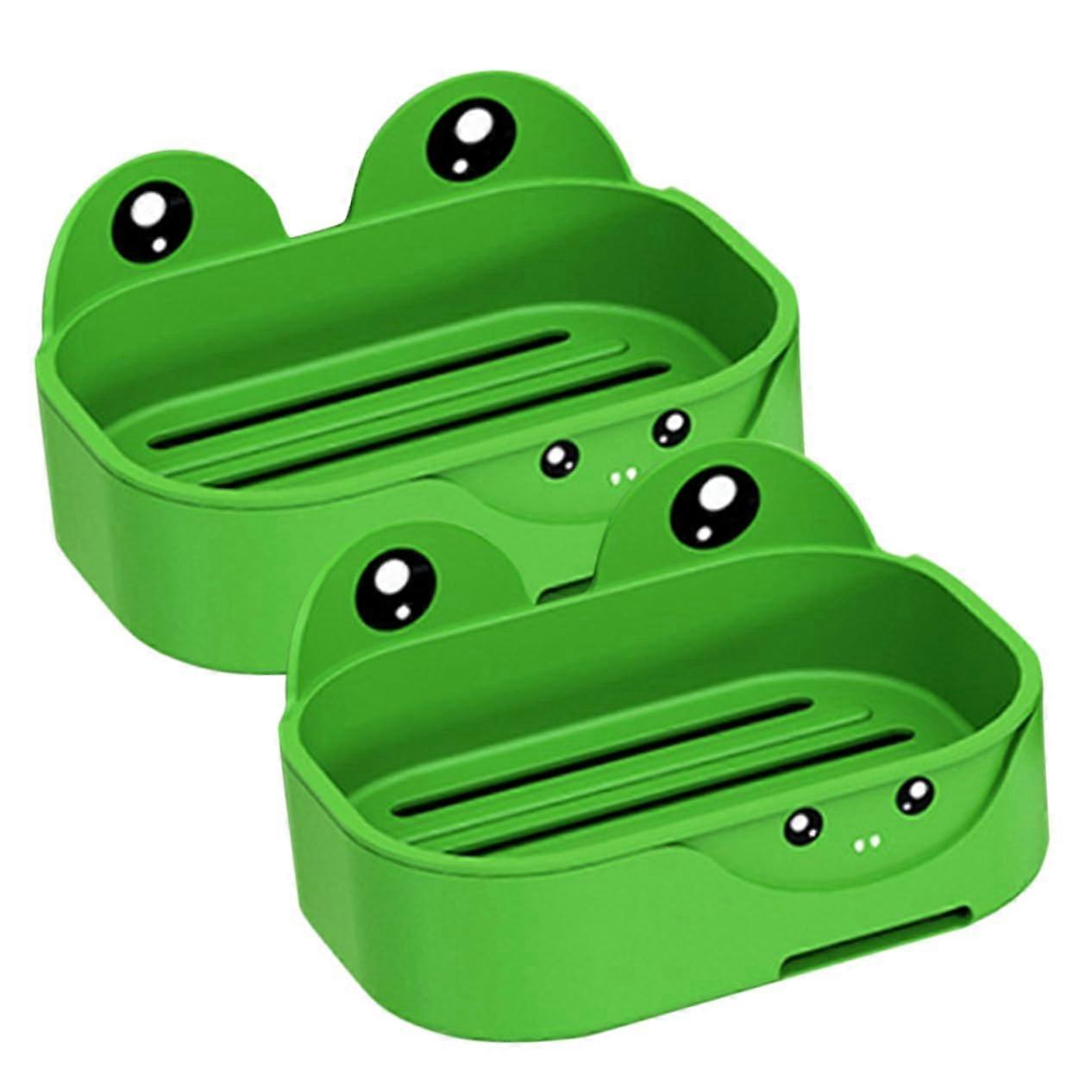2pcs Wall Mounted Frog Soap Dish with Drainage No Drill Bathroom and Kitchen Soap Holder