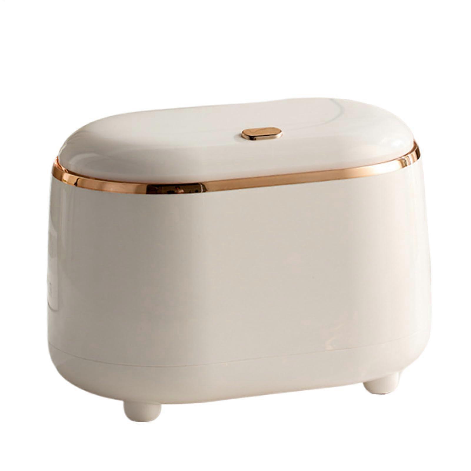 Desktop Trash Can with Push Lid, Compact Mini Waste Bin for Home Office Bedroom White