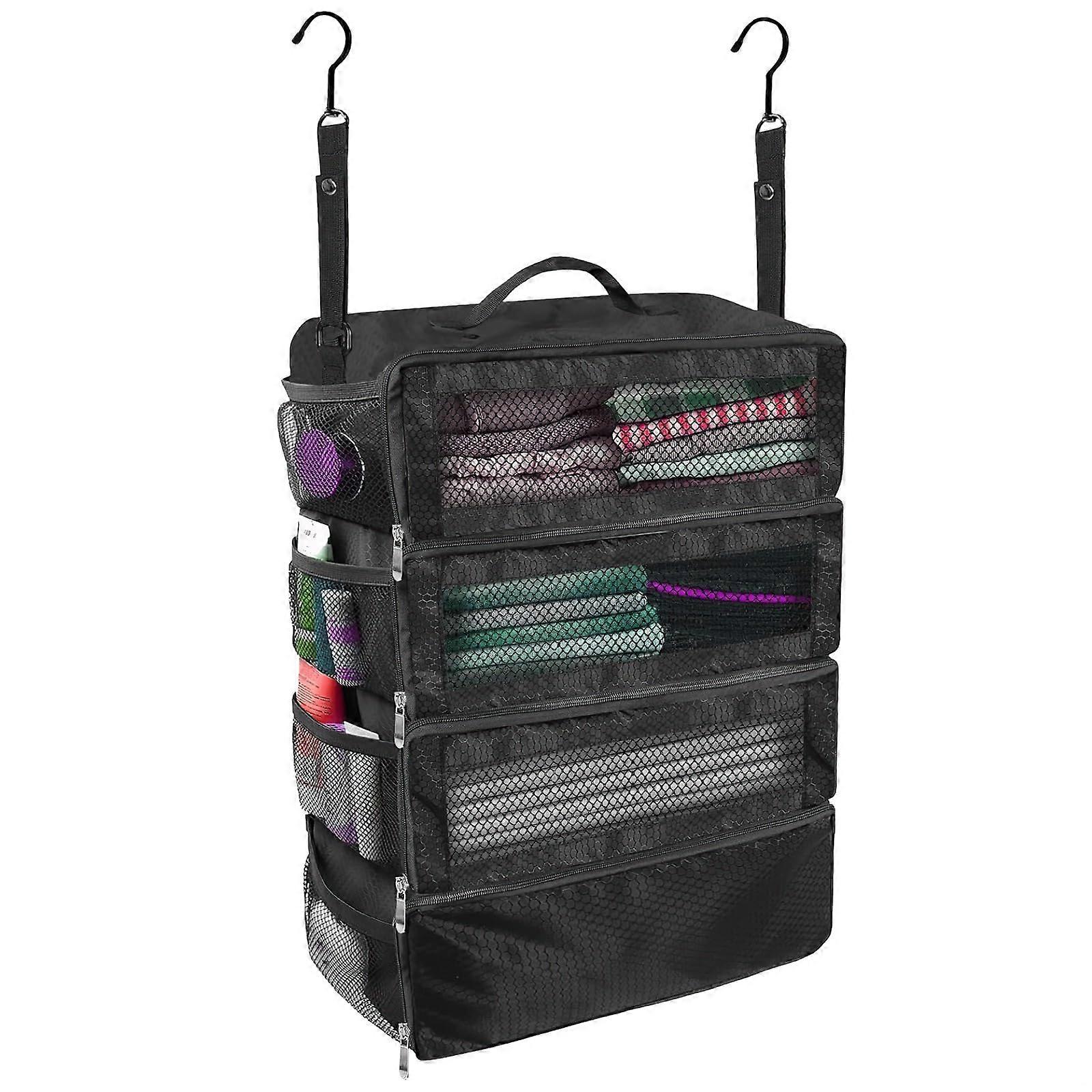 4Layer Hanging Closet Organizer with Generous Storage Space, Foldable Travel Shelf with Pockets