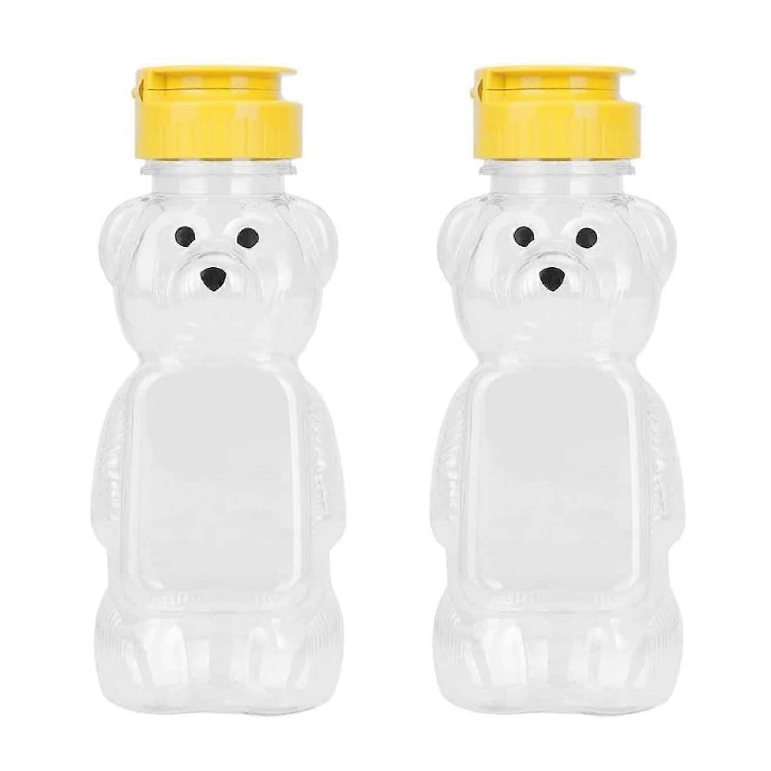 2Pcs 8oz Plastic Honey Bear Squeeze Bottles with Flip  Lid for Mess Liquid Storage