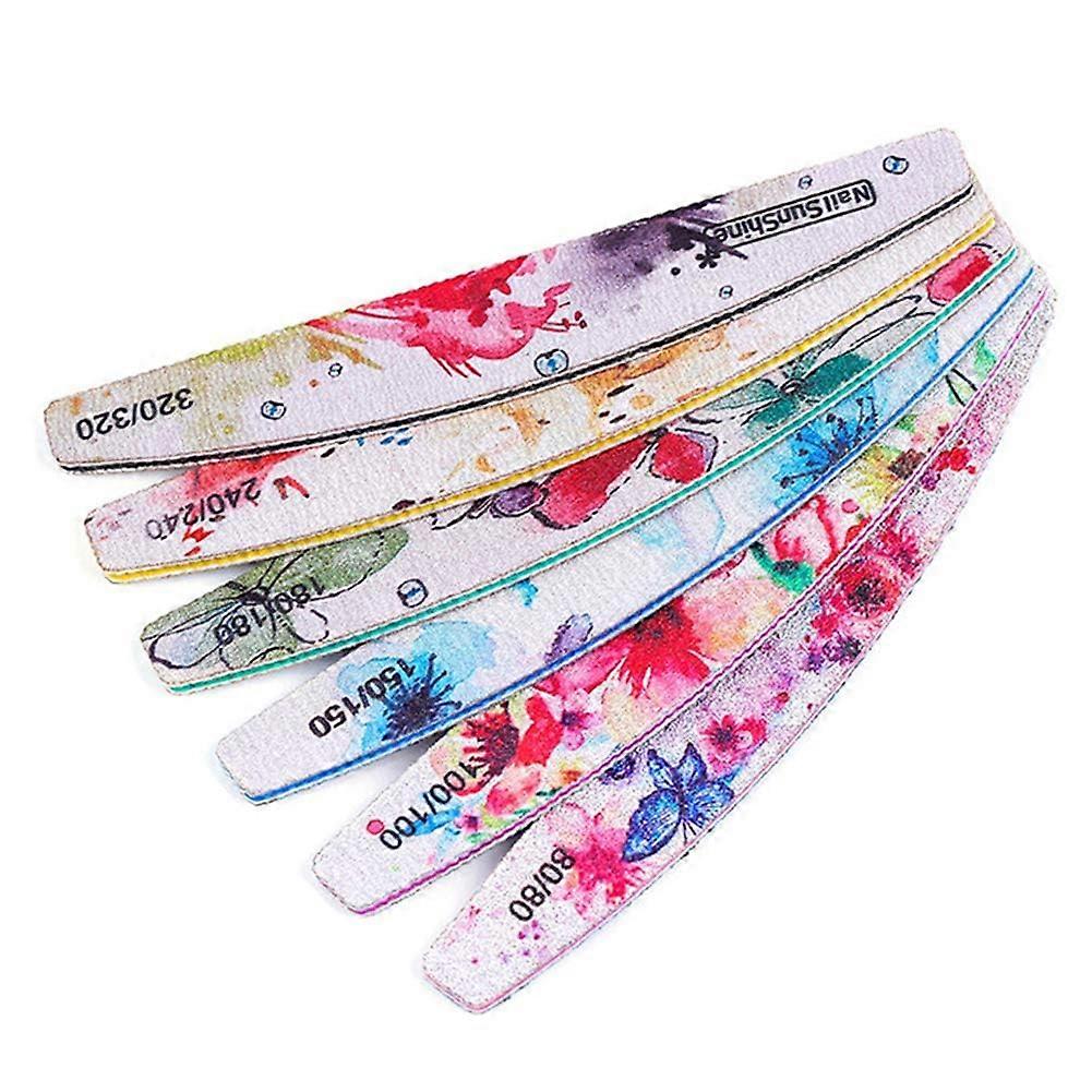6 PCS Nail Files Set with Flower Pattern Emery Boards, Complete Grit Range 80320 for Manicure