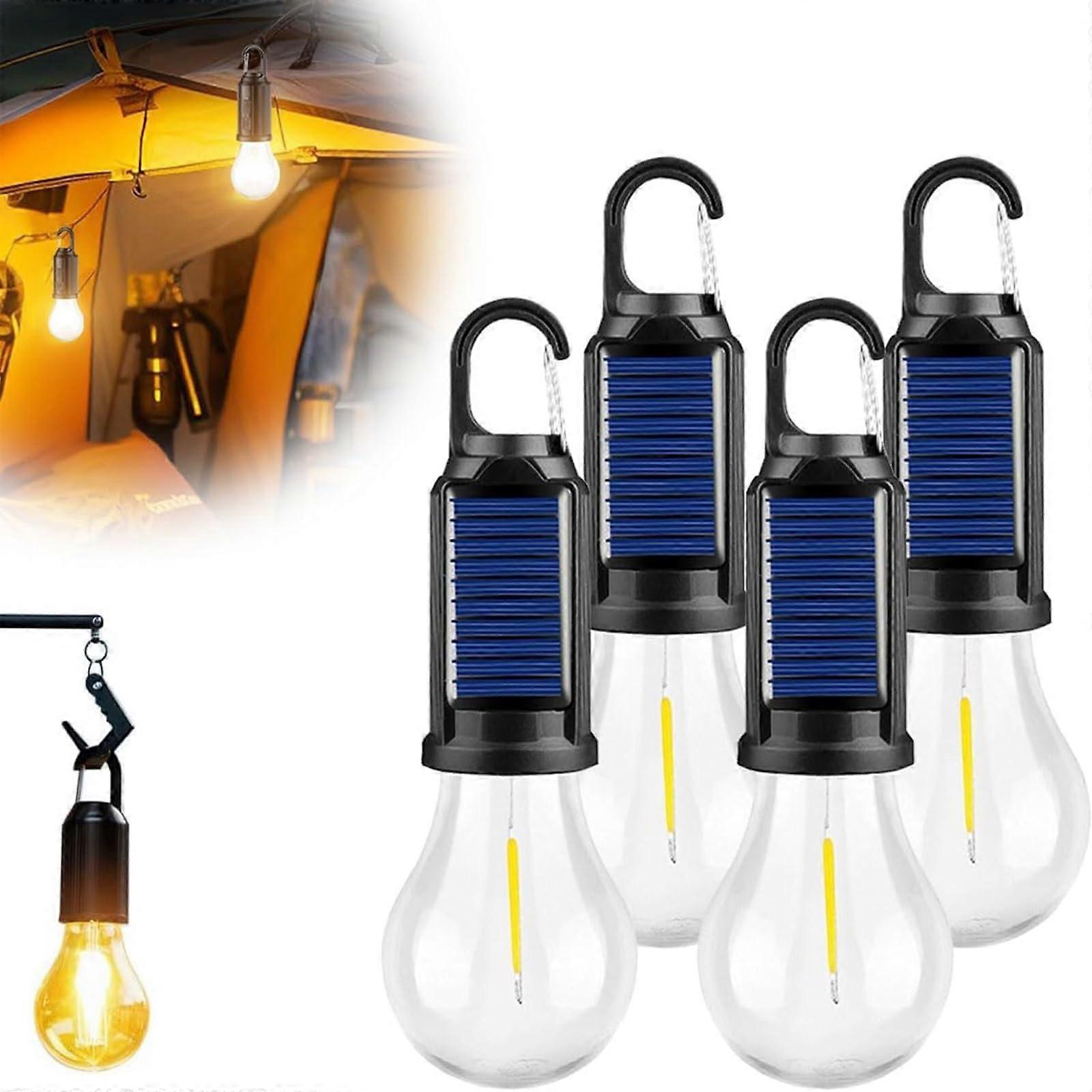 Solar Camping Light with Hook, Rechargeable LED Tent Lantern, 3 Modes, Waterproof, 4 Pack