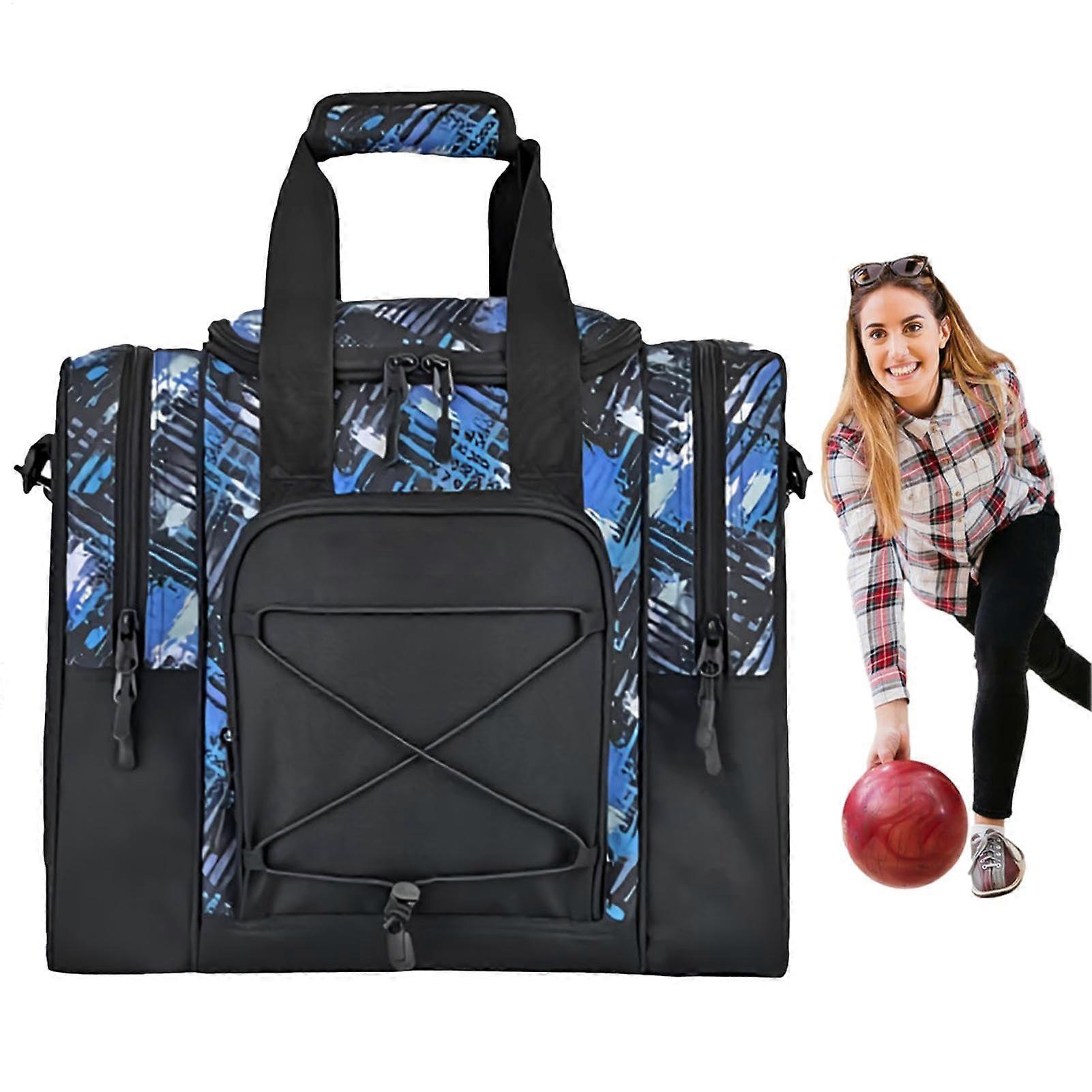 Single Ball Bowling Bag with Shoe Compartment, Adjustable Strap, Padded Ball Tote, Blue