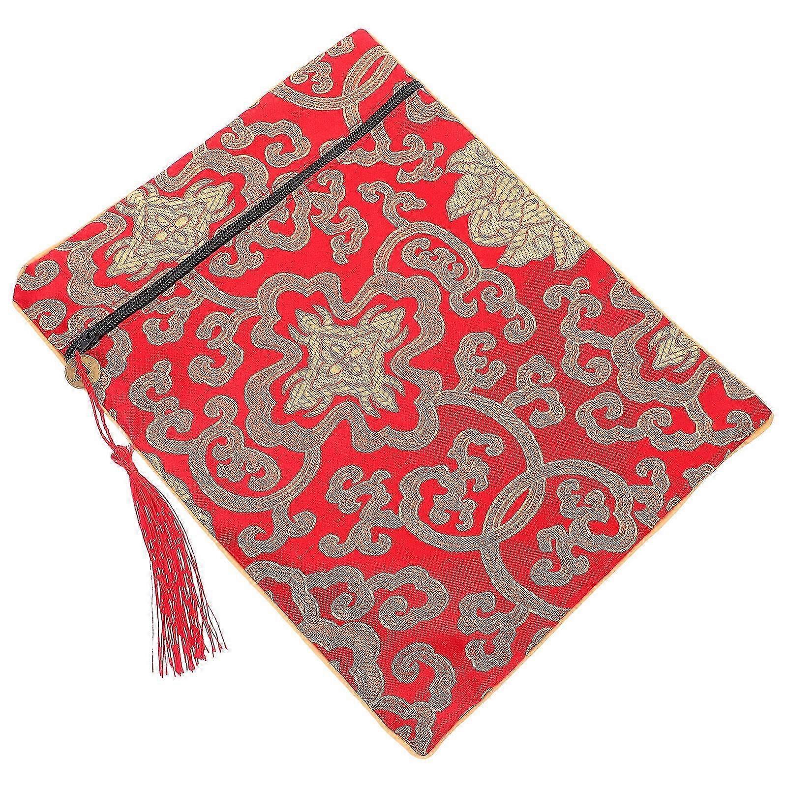 Buddhist Zen Book Wrap Silk Bible Cover Case for Scripture Storage Pouch Red