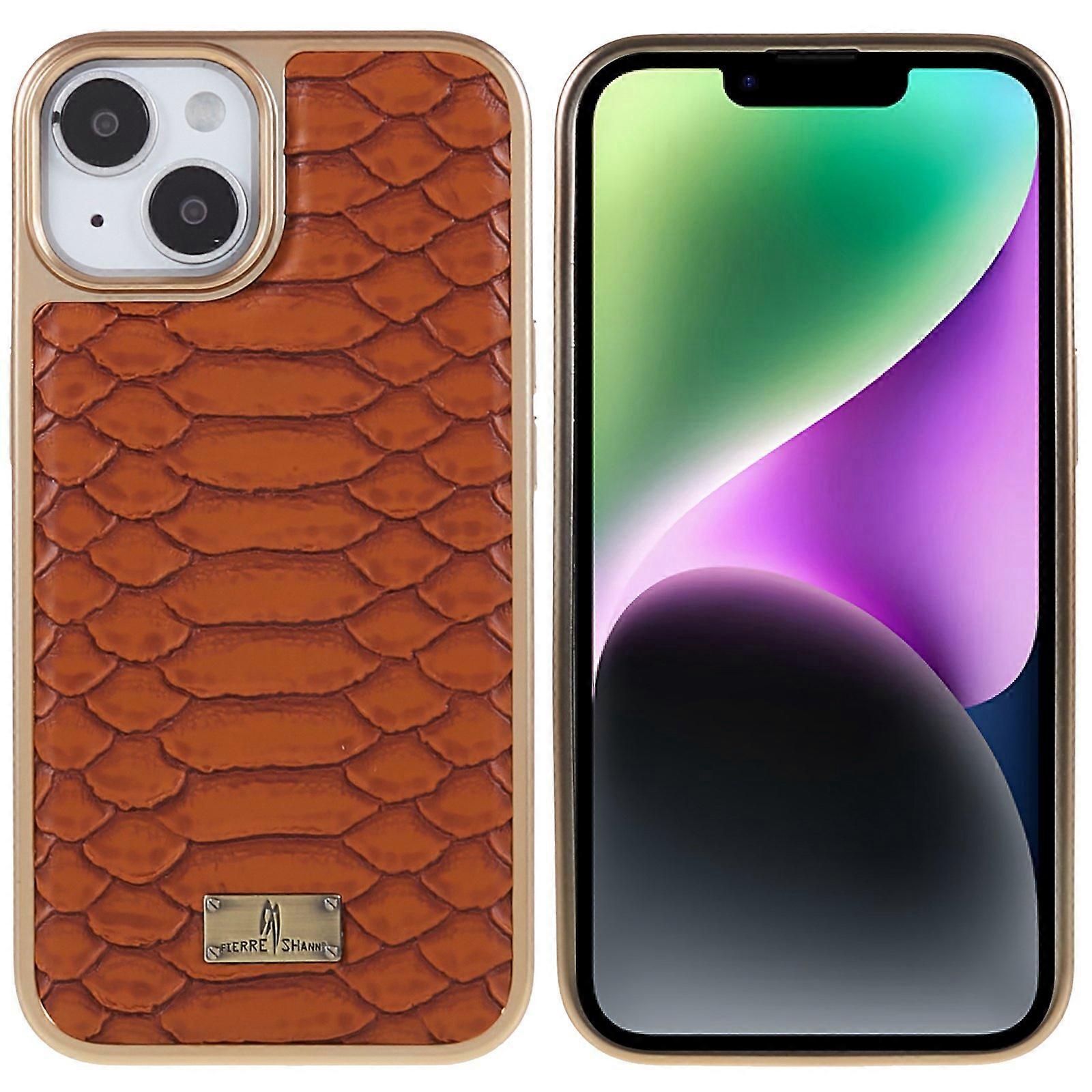 FIERRE SHANN For iPhone 14 Plus Stylish Python Texture PU Leather Coated TPU Protective Case Electro