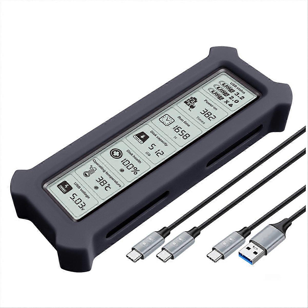 M.2 NVME Protocol SSD Enclosure with Display Screen USB Type C SSD Adapter for NVME PCIE SSD Disk Box,Deep Space Grey
