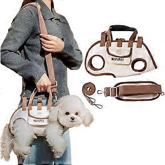 Helkropssele til små hunde, håndfri Yorkshire terrier-bærer, justerbar åndbar vest med godbidspose, beige – kompatibel med små hunde
