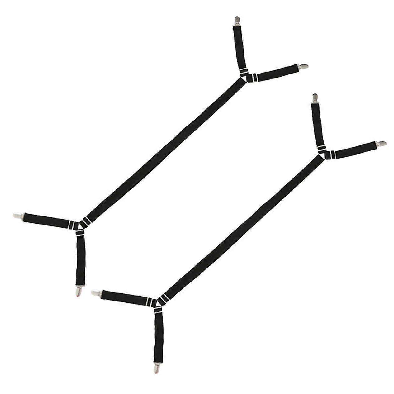 2pcs Bed Sheet Fasteners Adjustable Elastic Sheet Straps Clips for Secure Bedding Fits All Bed Types Black