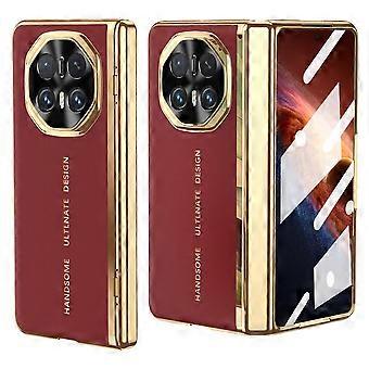 Capa para Honor Magic V6 5G em couro PU + policarbonato com revestimento eletroplástico e película de vidro temperado.
