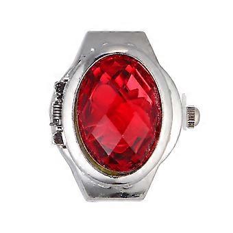 Special Oval Klockformad Fingerring Moderiktig Utsökt Quartz Klockring för Herr Kvinnor (Röd)