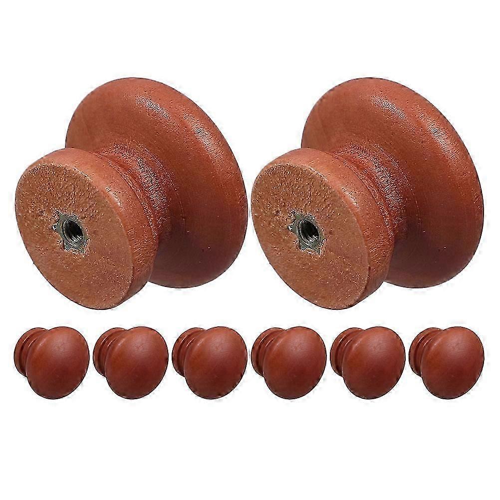 Brown Wood Cabinet Knobs 8Pcs Round Pulls for Wardrobe and Drawer