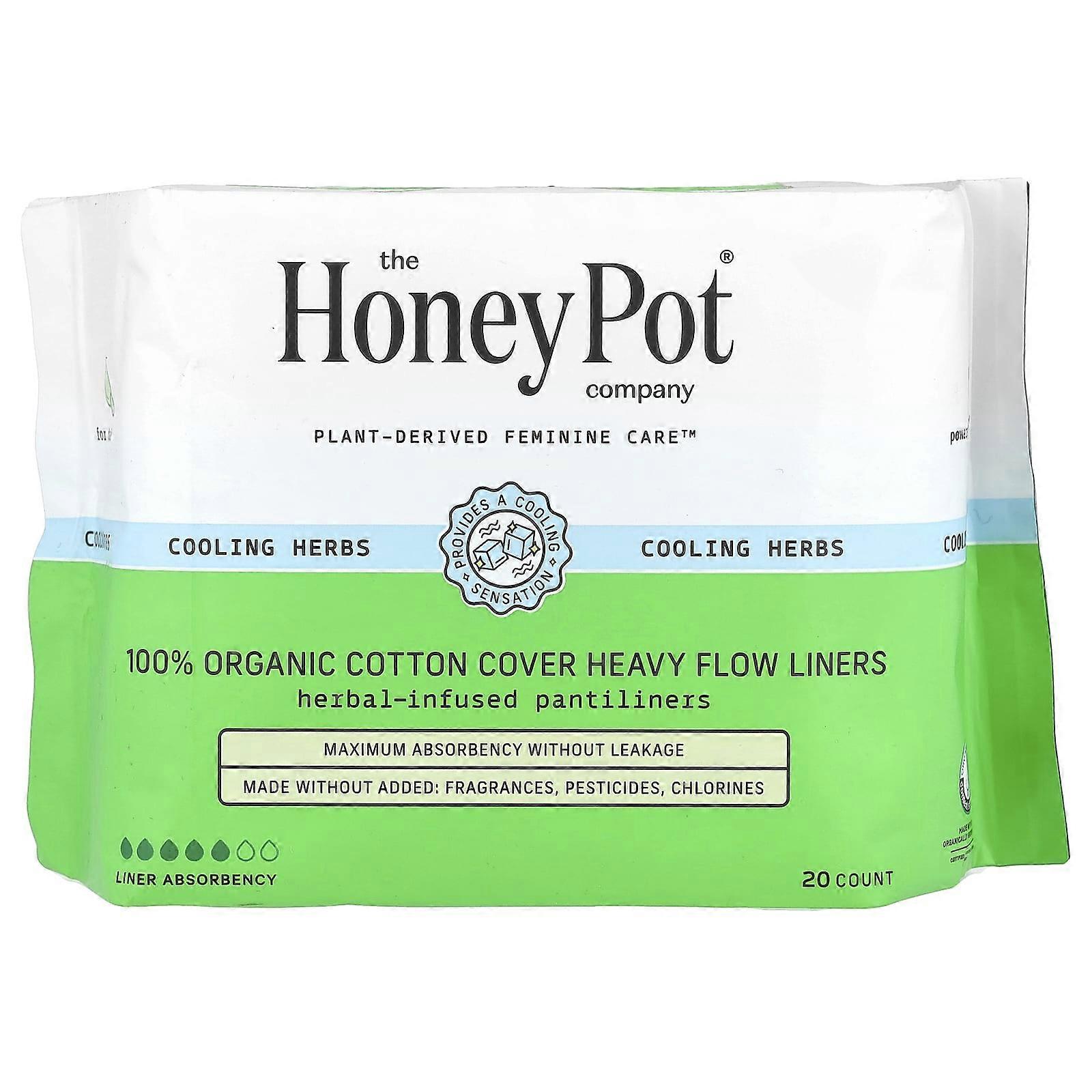 The Honey Pot Company, 100% Organic Cotton Cover Heavy Flow Liners, 20 Count, 3-Pack