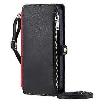 Étui portefeuille bandoulière LG K40 avec 9 emplacements pour cartes - Couverture à rabat en cuir PU avec protection RFID et cordon