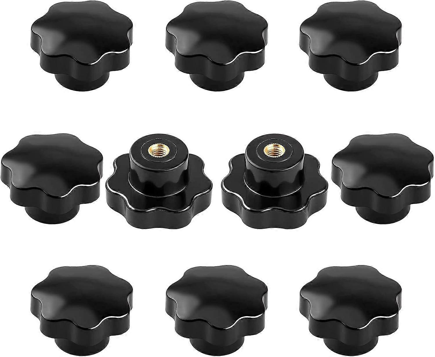 Star Shaped Thread Clamping Knobs, M8 Bakelite Hand Knobs for Mechanical and Food Equipment, Black, 10 Pack