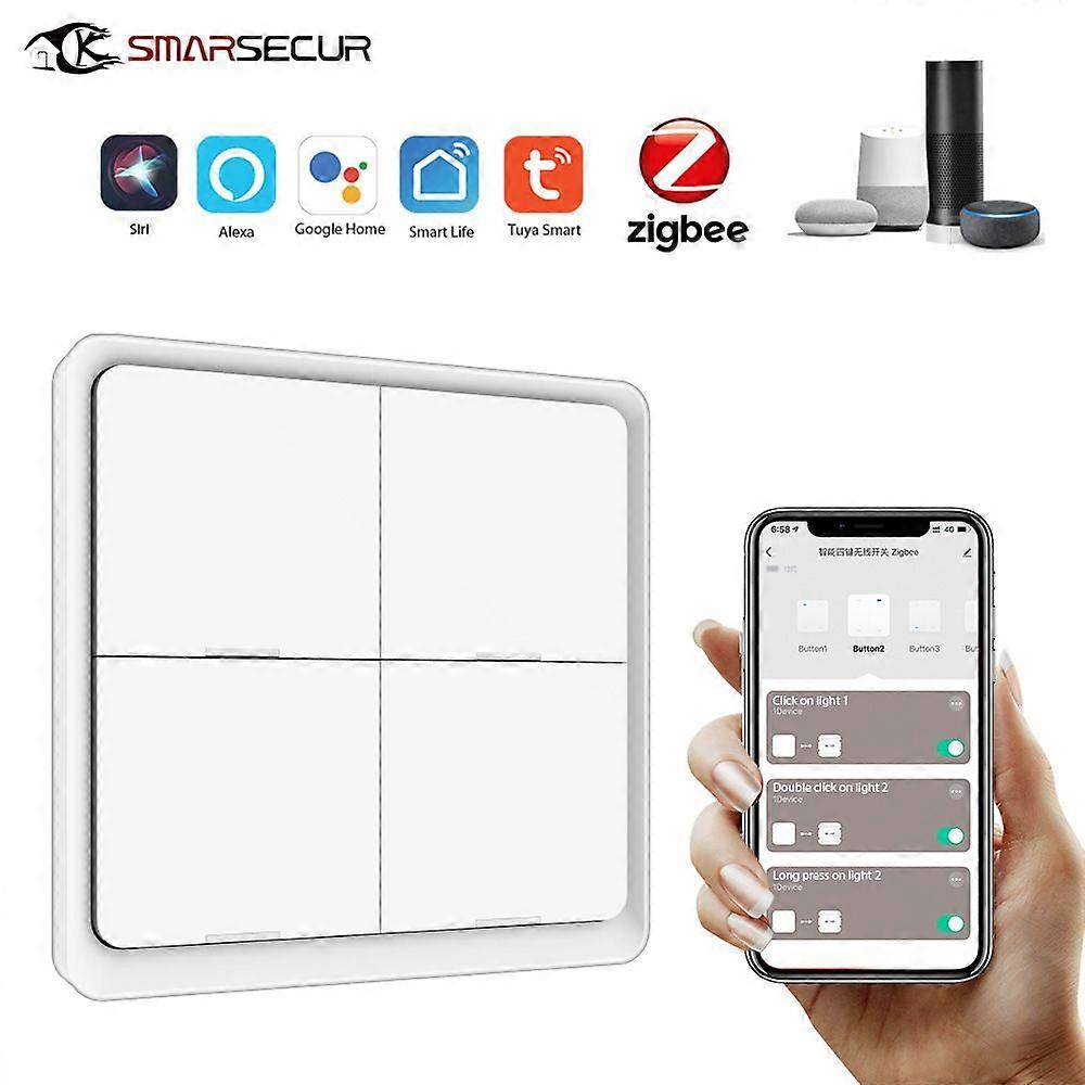 Compatible Tuya Smart Home ZigBee wireless adhesive panel button scene switch, three-way ZigBee button switch (zero and live).