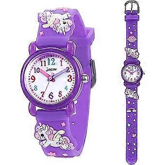 Girls Boys The Purple Unicorn Little Kids Watch, Silicone Children Watch 3D Cute Cartoon Waterproof Teaching Watch Gift for Children Kids Little Girls