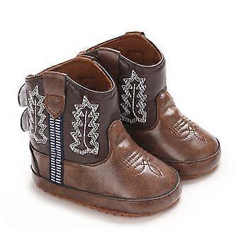Leather Western Boots Cowboy Bootie Soft Sole Non-Slip Crib Shoes for Baby Infant Toddler Girls Boys born