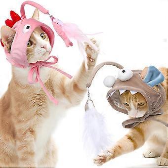 Head Wearing Cat Teaser Stick 2Pcs Indoor Cat Toys for Exercise