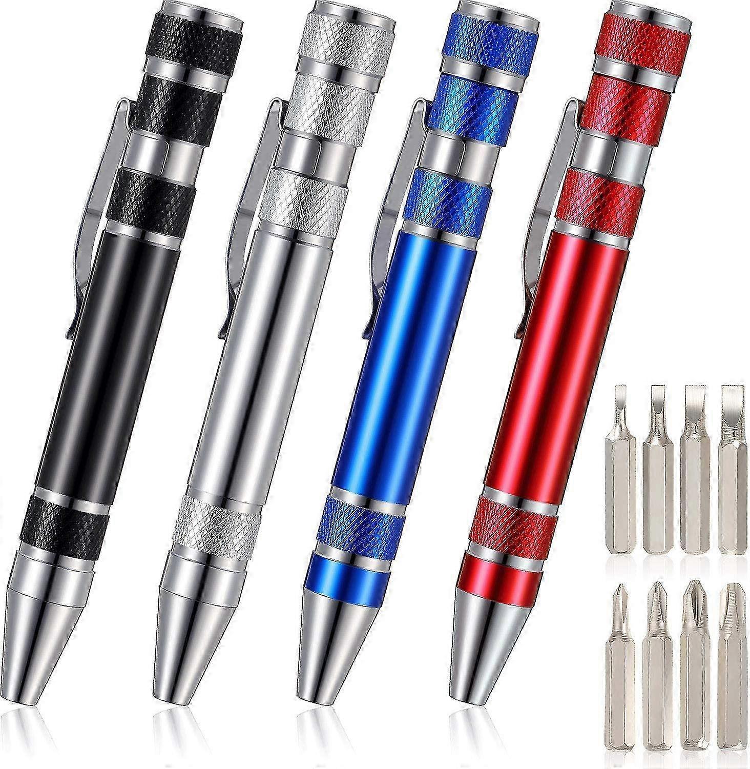 4-Pack 8-in-1 Magnetic Pen Screwdriver Multitool Pocket Handy Tool Kit