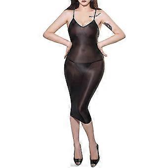 Dame Bodystocking Skinnende Nylon Helkrops Rygløs Bodysuit Nattøj Sort