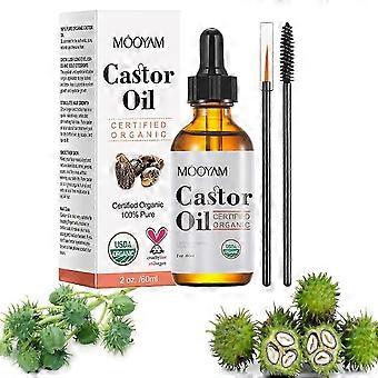 Aceite de ricino orgánico, aceite de ricino 100% puro, aceite de ricino orgánico prensado en frío sin refinar, aceite de ricino natural para cabello, pestañas, cejas, piel hidratada